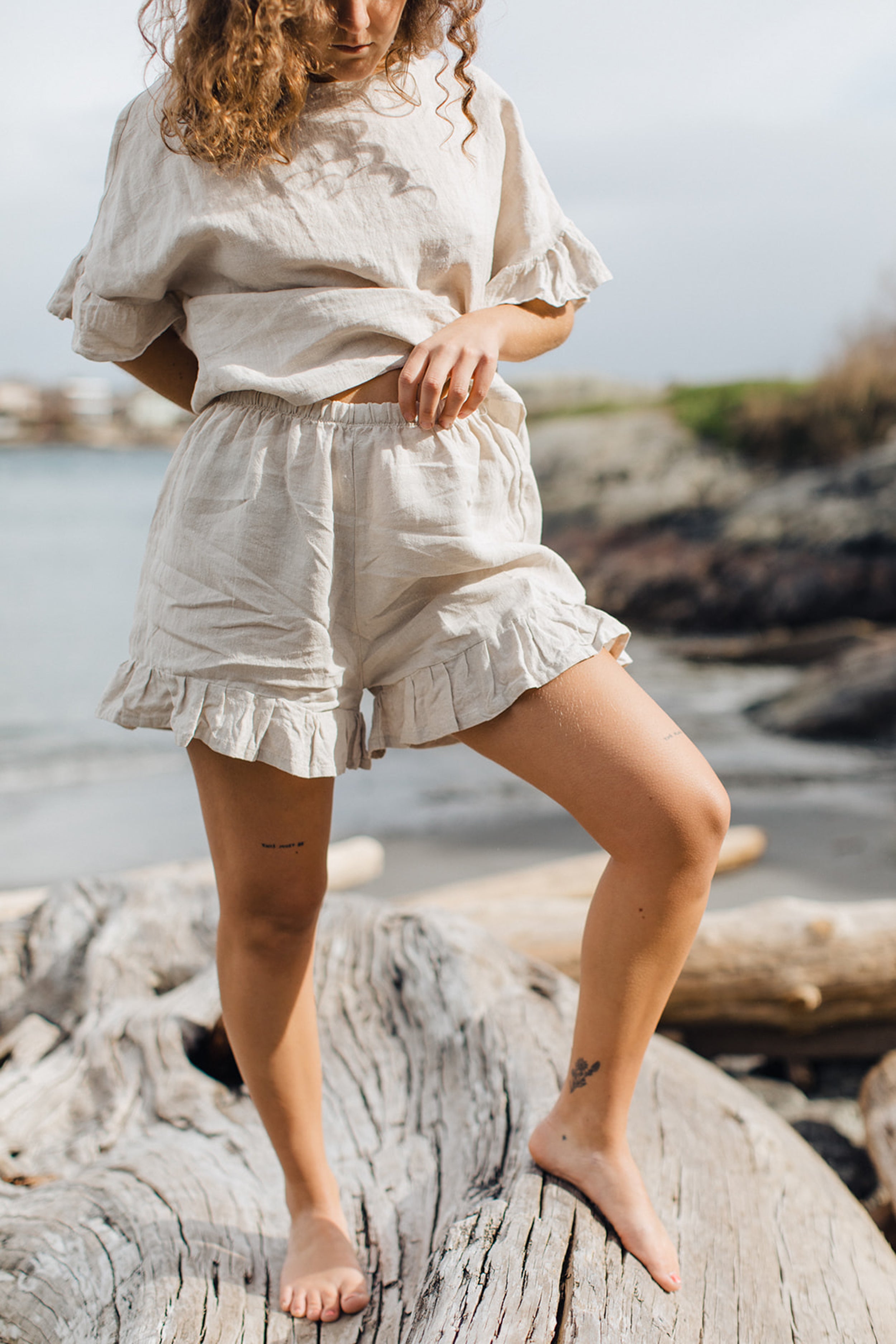 Woman wearing Cara Shorts by Peplum Co